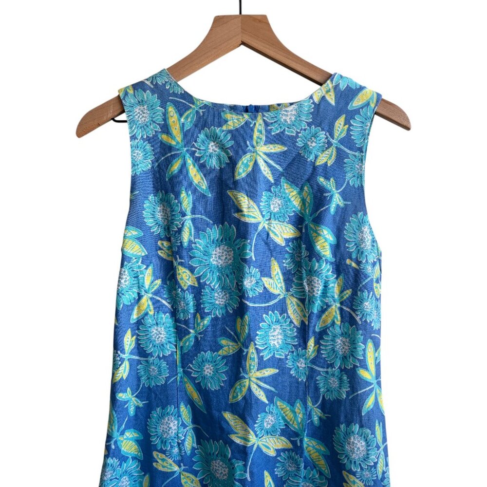 Lilly Pulitzer Vintage Krista Dress Blue Dragonfly Butterfly Size 8 Linen Rare - Picture 2 of 6